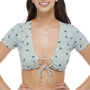 Tucan Striped Swim Top with Tie-Front